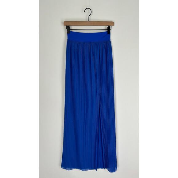 SHAN Womens Mia Pleated Mesh Maxi Skirt Royal Blue Front Slit Size 6 - Picture 3 of 11